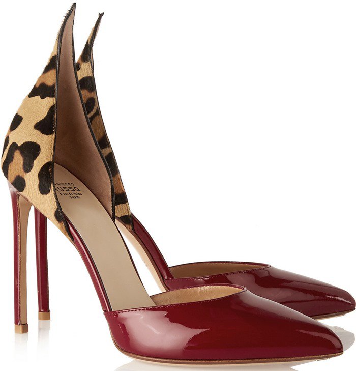 Francesco-Russo-red-DOrsay-leopard-print-calf-hair-and-patent-leather-pump