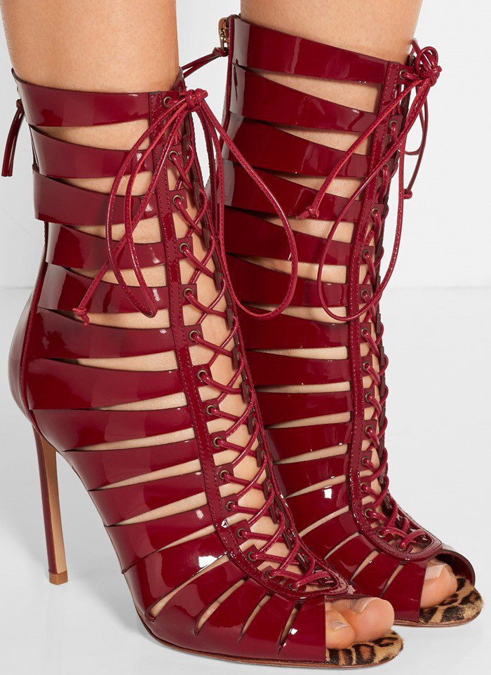 Francesco-Russo-red-Lace-up-patent-leather-sandals