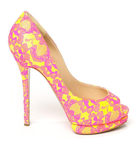 Nicholas-Kirkwood-Lace-Peep-Toe-Platform-Pump decollerè gialle e rosa