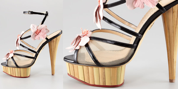 sandali giappone Charlotte-Olympia tacco alto plateau sandalo tacco bambu e fiori charlotte olympia